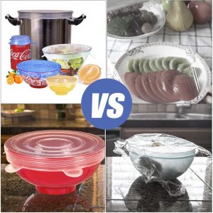 Silicone Stretch Lids 6 Pack Reusable Food Cover Penutup Makanan Silikon Various Sizes Durable Eco-friendly Stretch Covers for Containers Refrigerator & Microwave Safe Kitchen Storage