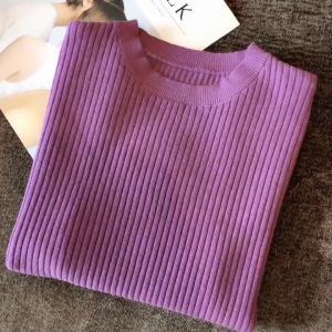 🦋 NLONKE  Classic Short Sleeve Blouse Slim Fit Plain Round Neck T-shirt Korean Wool Knitted Top