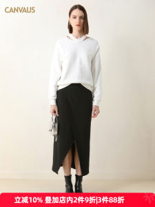 Fashionable Half-length Skirt CANVAUS Korean Style Womens Design Sensation Black Elastic Waist Straight Tube Mid-length Skirt