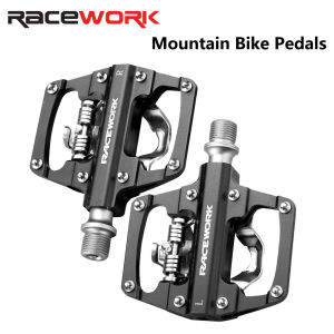 RACEWORK MTB Clipless Pedals Self-locking CNC Aluminum Alloy DU Bearing Double Flat Platform Mountain Bike Bicycle Pedal