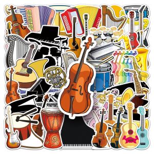 Waterproof Music Instrument Stickers 50 Pieces Cartoon Pattern Decorative Decals for Children Toys Mobile Phones Computers