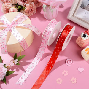 MegaMate 1 ม้วน ริบบิ้นพิมพ์ลาย ใช้ตกแต่งกล่องของขวัญ ช่อดอกไม้วันวาเลนไทน์ งาน DIY กว้าง 2.5cm ความยาว 40หลา Ribbon