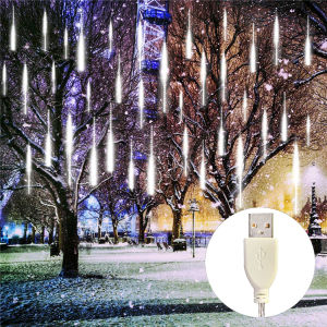 30/50cm Fairy Lights 8 Tubes Christmas LED Meteor Shower USB Operated Holiday Outdoor Wedding Garden Ramadan Decoration 2025