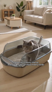 Large Cat Litter Box Semi-Closed Cat Toilet Anti Splash Anti-Leakage Easy Clean Washable Litter Tray with Scoop