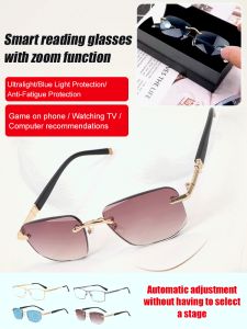 Diamond Cut Edge Metal Antiblue Light Smart Zoom Elderly Reading Glasses