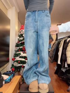 High Waist Loose Wide Leg Denim Jeans Womens Spring Summer New Straight Drapey Cat Washed Floor-Length Pants