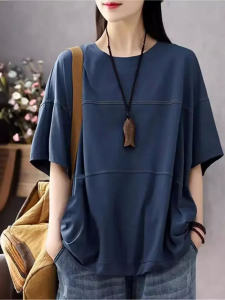 Áo Thun Tay Ngắn Dáng Rộng Phong Cách Retro Patchwork Dáng Mỏng Mùa Hè Cho Nữ