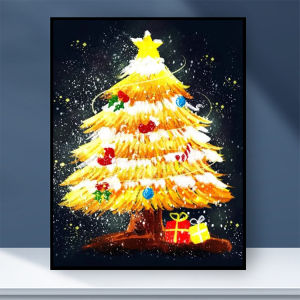 Modern Minimalist Christmas Tree Digital Painting DIY Handmade Coloring Decoration Art Drawing with Canvas Frame Cartoon Design