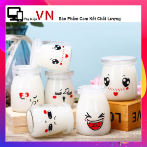 COMBO 12 Hũ Làm Sữa Chua Thủy Tinh Họa Tiết Dễ Thương - Lọ Thủy Tinh - Hũ Pet Thủy Tinh Đựng Sữa Chua Panacotta Plan 100ML Kèm Nắp Nhựa