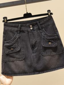 Fat Sister Plus Size High Waist A- line Denim Skirt Womens Summer Covering Belly Thin Pear-Shaped All-Matching Sheath Short Culottes