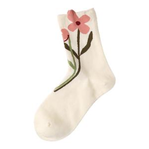 Womens Cotton Socks Spring Summer Autumn Pure Cotton Mid-Calf Plant Floral Pattern Original Design Breathable Sweat Absorbent