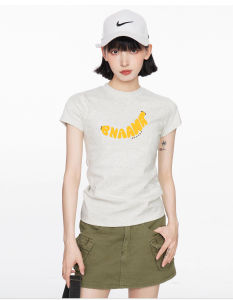 Navy Blue Banana Stamp Shoulder Short Sleeve T-Shirt Womens Summer Summer Stylish Girls Tight Slim-Fit Crop-Top