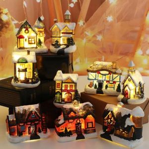 New Christmas Decoration Resin House LED Lighting Small House Christmas Decorations Desktop Ornaments