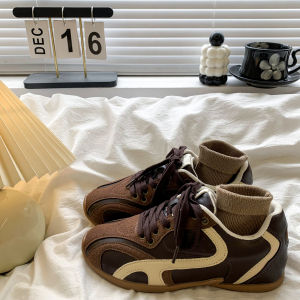 รองเท้าผ้าใบผู้หญิงสไตล์ย้อนยุค ระบายอากาศได้ดี รองเท้าผ้าใบทรงแบน หนังวัวสองชั้น ทรงแบน ส้นแบน รองเท้าส้นแบนแบบสวมสบาย