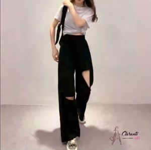 MOZA SOBEK | Celana Kulot Jeans SOBEK Wanita Ripped Jins Denim Highwaist Murah Cewek Cantik Cullote Korean Style