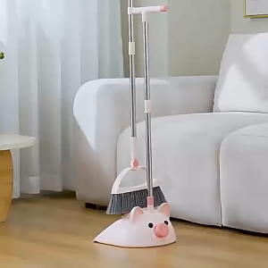 Bộ chổi hót rác heo hồng dễ thương chổi thiết kế gập 45 độ quét các góc siêu xinh siêu nhẹ dễ dàng tháo lắp