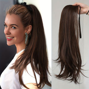 Elegant Womens Straight Hair Ponytail Extensions Long Stylish Synthetic Hair for Daily Use Easy Drawstring Attachment