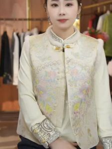 Fashionable Young Style Heavy Embroidery Flower New Chinese Style Womens Vest Winter Cotton Sleeveless Jacket Shoulder Pad Thickened Vest