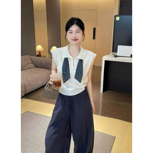 YUEZHONGWEI | Blue Knitted Short Sleeve T-Shirt Women Summer Slim Fit Polo Shirt Design Sense Small Fly Sleeve Turn-down Collar Top