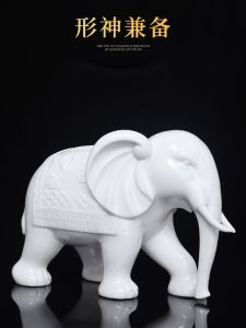 Creative Ceramic White Porcelain Elephant Decorative Figurines Pair Chinese Style Living Room Office Table Decor Lucky Wealth Attracting Feng Shui Small Elephant