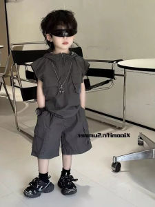 Boys Summer Outfit Set Short Sleeve Fashionable Shorts Two Piece Set Cool Breathable Korean Style Childrens Clothing for Kids