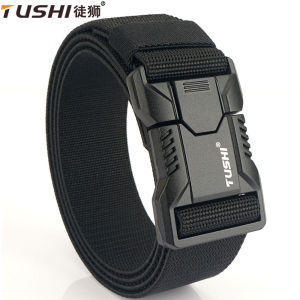 TUSHI Aluminum Alloy Quick Release Pluggable Buckle Elastic Belts For Men Durable Tactical Belt Cowboy Outdoor Army Belt Hunting