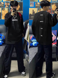 Áo Thun Cotton Dài Tay in Chữ Mỹ Dành Cho Nam Thời Trang Thu Đông Thường Ngày Rộng Rãi Đa Năng Áo Lót Cổ Tròn