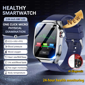 2025 NEW ECG Blood Oxygen Blood Pressure Temp Monitor Men Uric Acid Blood Fat Health Diagnosis HD Bluetooth Call Men Smart Watch