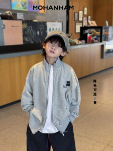 Kevin Home Kids 2025 Autumn New Style Boys Mid-Term Jacket Simple Stand Collar Sweatshirt Cardigan Coat Casual Cotton Polyester