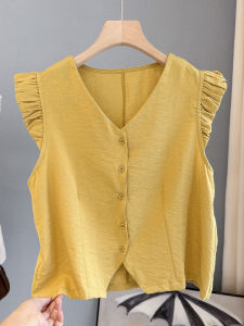 LIYANGANG | Flutter Sleeve V-Neck Womens Top Casual Light Summer New Design