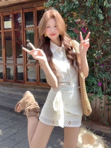Korean Style Chic French Gentle Beautiful Vest Top Half Skirt Two Piece Set Summer 2026 Womens Fashion Cotton Suit
