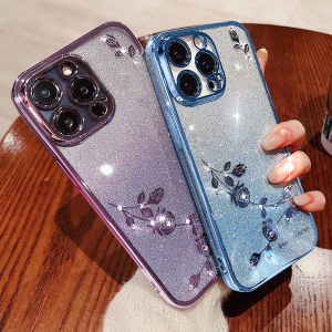 For Relame C63 Note 50 C53 C51 C55 NFC Realme C53 2023 Bling Bling Roses Flower Gradient Color Glitter Plating Phone Case Full Coverage Camera Lens Protection Soft Silicone Shockproof Casing Back Cover
