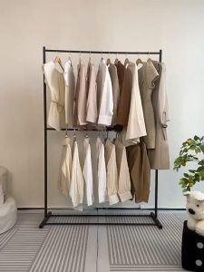 Metal Clothes Rack Organizers Floor-standing Double Rod Clothes Hanging Rack Steel Sampayan Drying Rack for Indoor Outdoor
