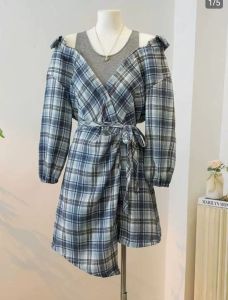 French blue fake two-piece suit shirt dress womens new autumn and winter Korean style small outfit