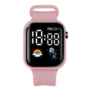 2pcs LED Kids Watch Sports Digital Watches Rainbow and Spaceman Silicone Strap Electronic Wristwatch for Children Boys Girls