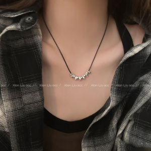 Elegant Black Rope Silver Dust Necklace for Women Personality Versatile Quality Choker Necklace Fashionable Accessory