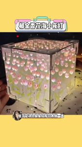 Creative Night Light DIY Flower Sea Rubiks Cube Tulip Fragrance Surrounding Light Decoration for Girlfriend Best Friend Birthday Gift