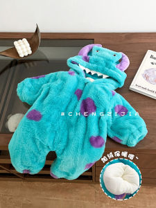 เสื้อผ้าเด็กฤดูหนาวชุดนอนลายการ์ตูนสัตว์ประหลาดตัวน้อยน่ารักสุดๆชุดคลานบุขนสำหรับลูกน้อยชุดบอดี้สูทกันหนาวหนาพิเศษ