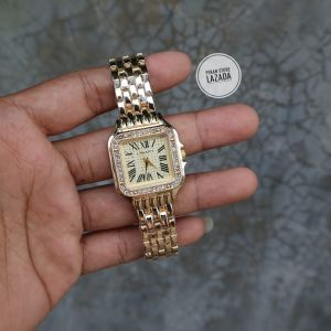 New Cod!!! Jam Tangan Wanita Motif Permata Rantai Stainless Steel Mewah || Jam Tangan Kasual Wanita Analog Tahan Air Realpict Sesuai Foto