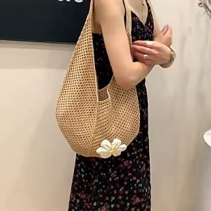 LOOYOYU Sling Bag Rajut Fashion Casual dengan Aksen Bunga Cantik
