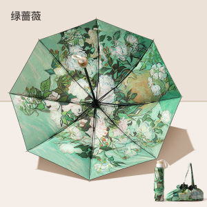 Double Layer Black Glue Umbrella 5 Flower Patterns Foldable Sunshade Sun Protection against Ultraviolet Rays Womens Umbrella