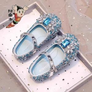 Princess Crystal Performance Single Shoes for Girls Real Leather Spring Autumn New Style Childrens Shoes Magic Tape Closure