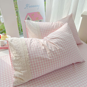 2Pcs Korean Princess Style Pillowcase Large Lace Ruffle Girls Home Bedroom Decorative Soft Skin-friendly Plaid Pillow Cover