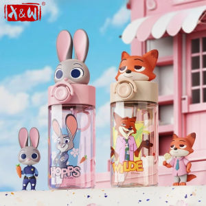 X&W 500ML for Disney Zootopia Water Bottle PP Material Straw Cup with Lid Home Cartoon Tableware Portable Cups Office Water Cup