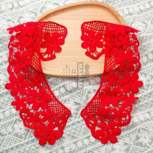 คอลเลกชั่นผ้าคลุมคอสีแดงสดพร้อมลูกไม้สำหรับตกแต่ง DIY ทำจากผ้าฝ้ายโพลีเอสเตอร์ วัสดุอุปกรณ์เย็บปะติดปะต่อกันแบบฝังน้ำได้คุณภาพสูง