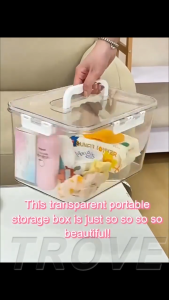 MOSHOE Storage Box Organizer with Handle Transparent Plastic Storage Boxes Medicine Storage Box