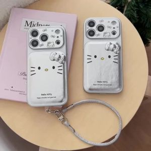 Sanrio | Silver Skin KT Three Dimensional Bow Phone Case 3D Shockproof Phone Covers for iPhone 17 16 15 14 Pro Max Shockproof Soft Cover