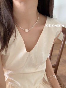 Natural Freshwater Pearl Rice Bead Embroidered Flower Necklace Elegant Gentlewoman Style Pearl Lockbone Chain Jewelry for Women