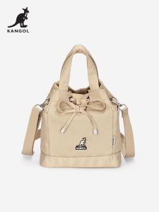 KANGOL Womens Fashionable Bucket Bag Drawstring Crossbody Shoulder Handbag Korean Style Premium Feels round Cylinder Bag