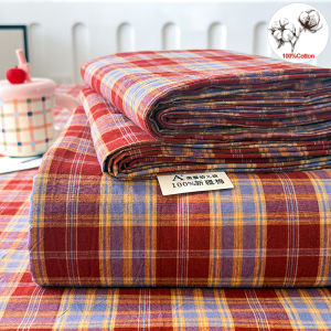 100% Cotton Yarn-Dyed Washed Plaid Flat Sheet Retro Plaid Soft Breathable Bed SheetWrinkle Resistant for Home Hotel Guest Room